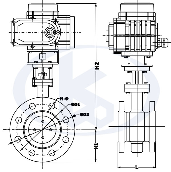 电动硬密封法兰蝶阀外形尺寸